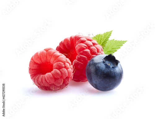 Raspberry with blueberry in closeup