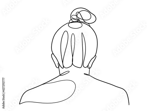Continuous one line drawing of woman with hair bun. Vector illustration.