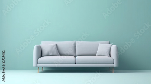 minimal design appartment, modern living-room, colourful furniture, perpendicular composition, center perspective, very detailed, photorealistic, photographic, couch © Uwe