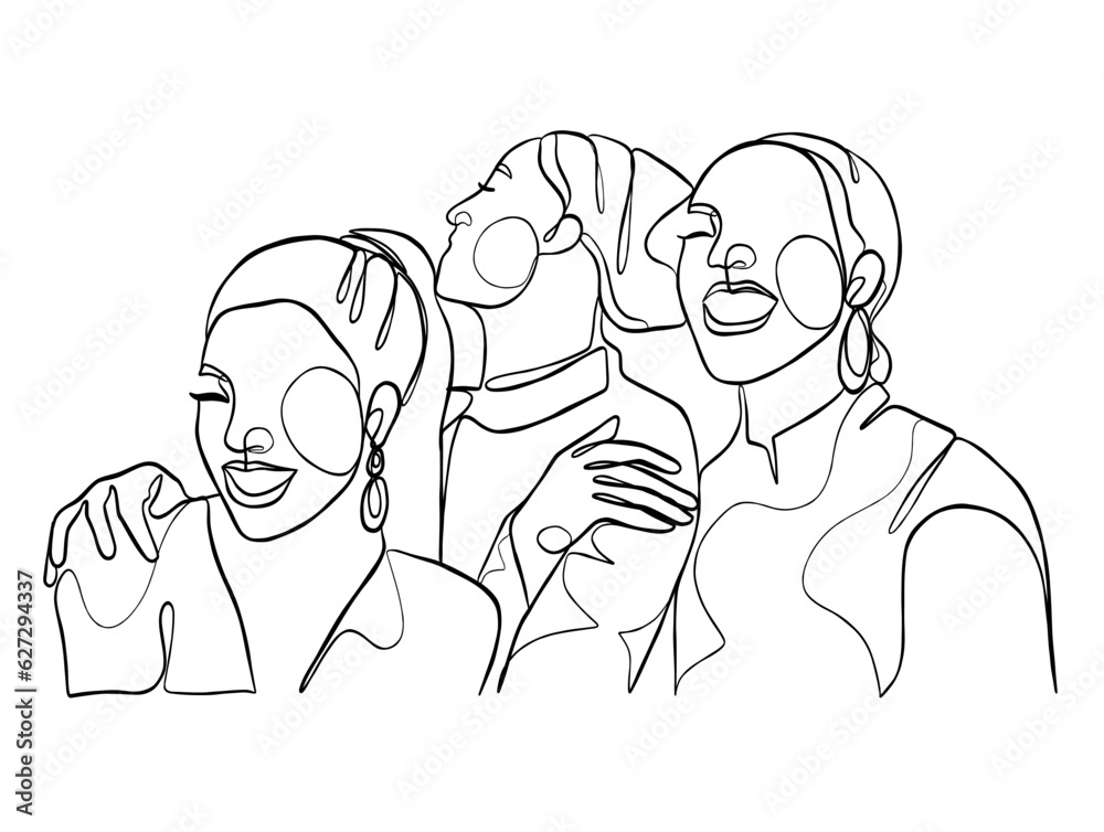 Continuous one line drawing of girl best friends illustration. Vector illustration. Continuous one line drawing of girl best friends illustration. Vector illustration.