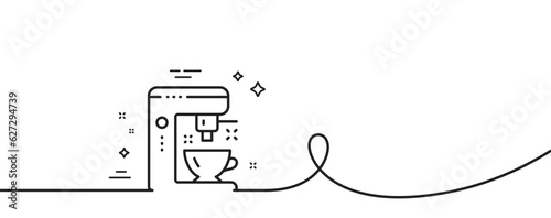Coffee maker line icon. Continuous one line with curl. Tea machine sign. Hotel service symbol. Coffee maker single outline ribbon. Loop curve pattern. Vector
