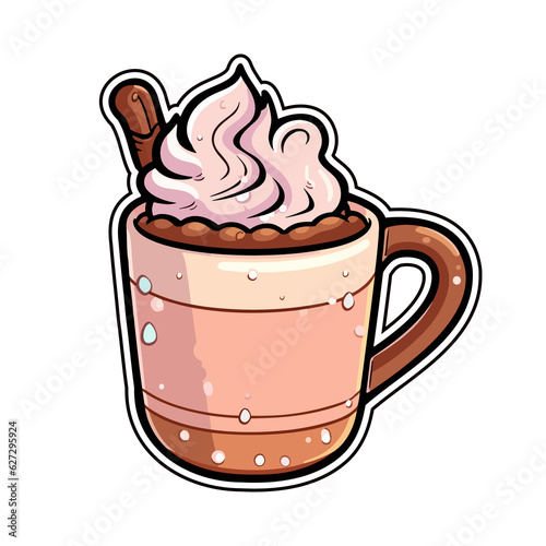 033. hot chocolate sticker cool colors kawaii clip art illustration. Transparent background. Generative Ai