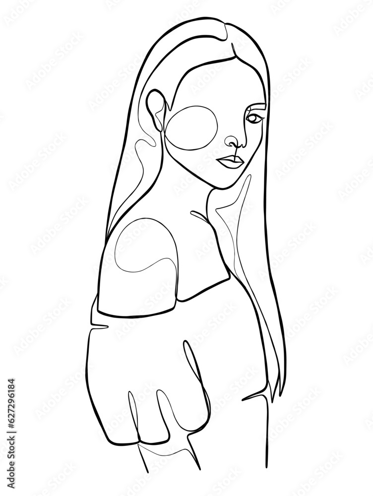 Continuous one line drawing of minimalist woman. Vector illustration. Continuous one line drawing of minimalist woman. Vector illustration.