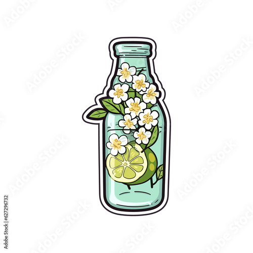 049. elderflower cordial  sticker cool colors kawaii clip art illustration. Transparent background. Generative Ai photo