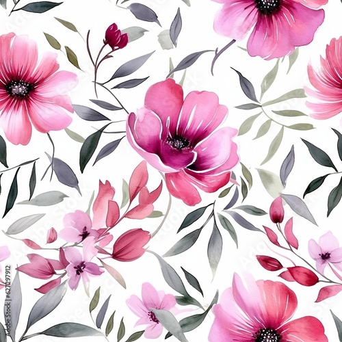 seamless pattern with pink flowers, generative Ai 