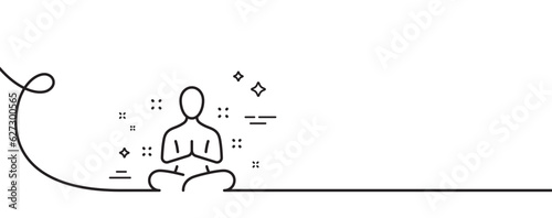 Yoga line icon. Continuous one line with curl. Meditation pose sign. Relax body and mind symbol. Yoga single outline ribbon. Loop curve pattern. Vector