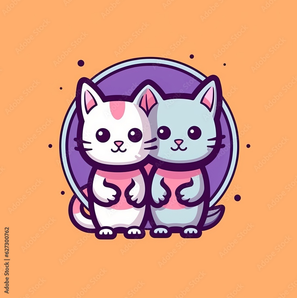 cute cats together mascot cartoon