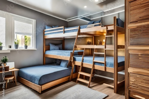 Kids bedroom in modern design home with bunk beds