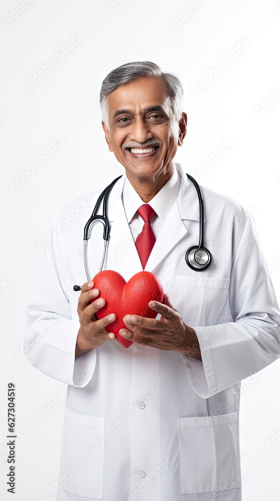 Indian doctor with red heart isolated white background generative ai Indian doctor with red heart isolated white background generative ai