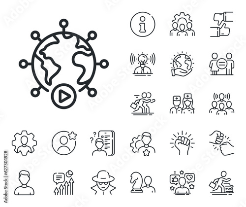 Online training sign. Specialist, doctor and job competition outline icons. Virtual conference line icon. Web presentation symbol. Video conference line sign. Vector