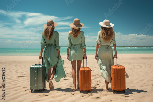 women friends with luggage ...