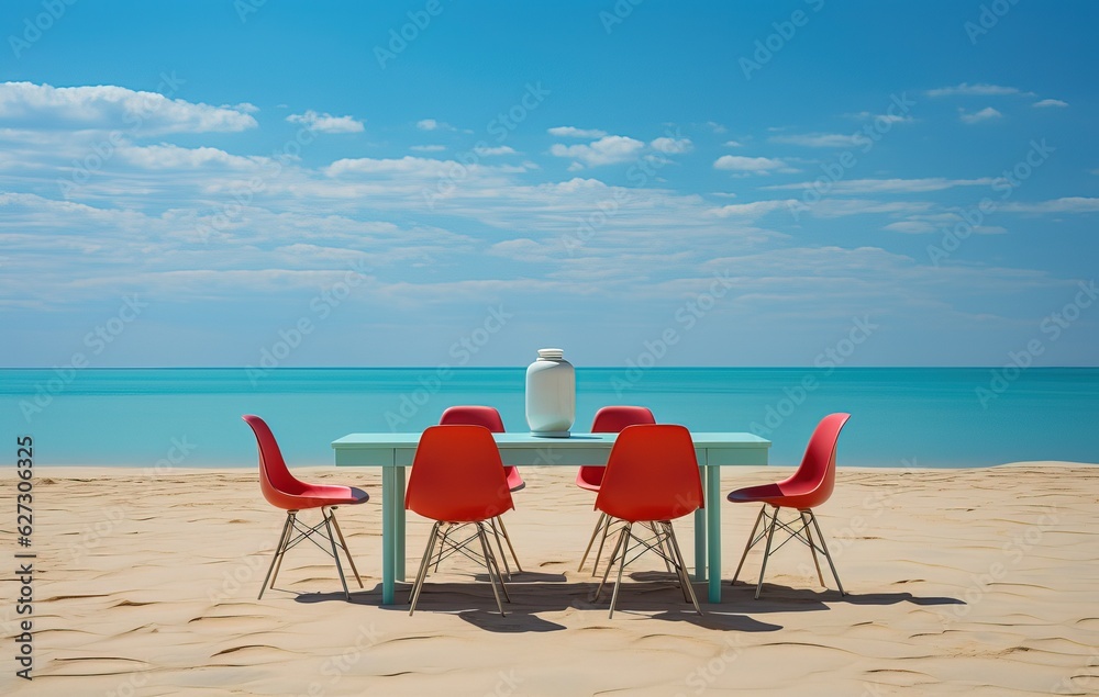 office meeting furniture in the middle of the beach, generative ai office meeting furniture in the middle of the beach, generative ai