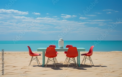 office meeting furniture in the middle of the beach  generative ai