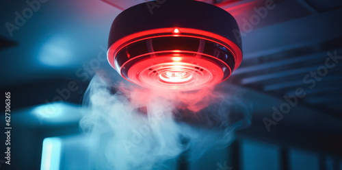 Stampa su tela A red smoke detector mounted on the ceiling, a crucial safety and security devic
