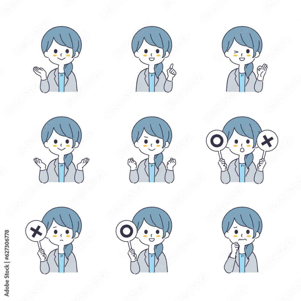 シンプルな女性のイラストセット シンプルな女性のイラストセット