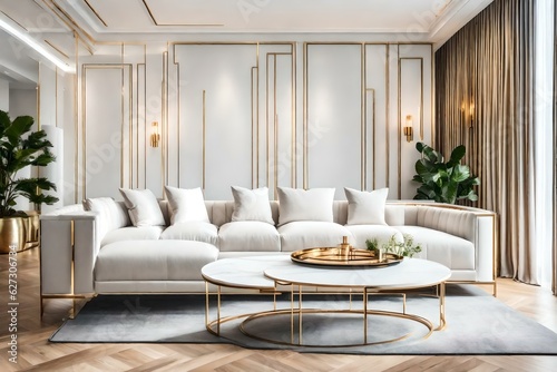 Luxury modern design interior of living room and white linen sofa home