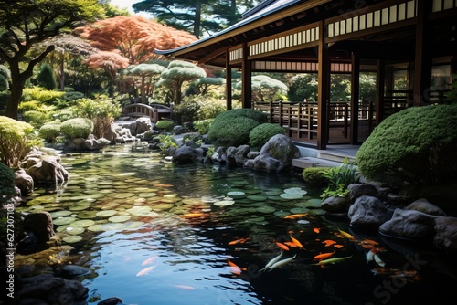 Beautiful Japanese Garden With Koi, Generative AI © Shooting Star Std