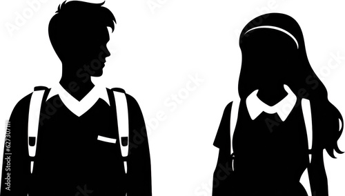 Boy and girl students classmates pictogram icon transparent background.