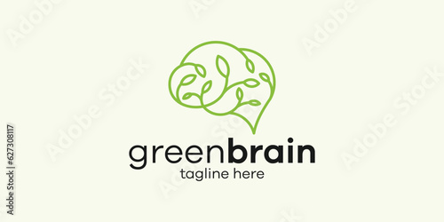 logo design minimalist brain and leaf icon vector inspiration