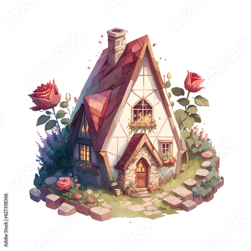 Cute House Flowers   Transparent  300dpi  digital tshirt  POD  EPS  vector  clipart  book cover  wallart  ready to print  Print-on-Demand  colorful  no background  beauty