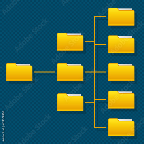 Arborescence dossiers informatiques jaunes vectoriel