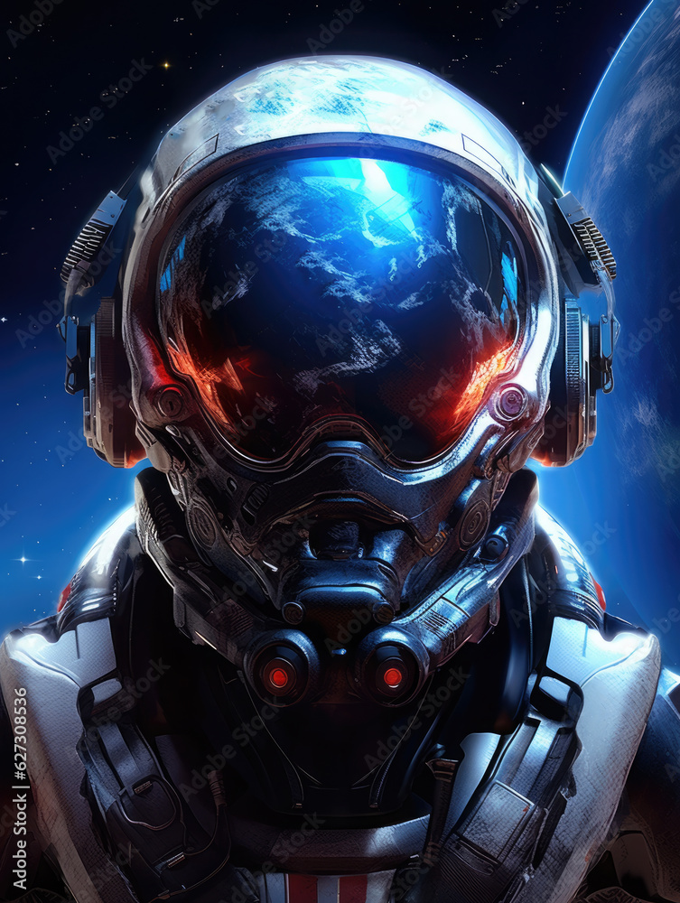 Astronaut of the future, wearing a helmet. Digital art. Astronaut of the future, wearing a helmet. Digital art.