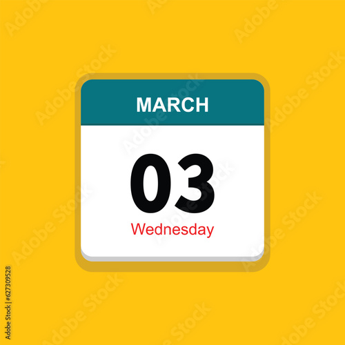 wednesday 03 march icon with black background, calender icon