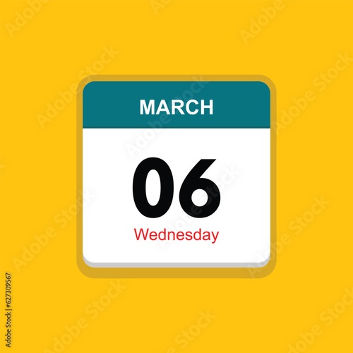 wednesday 06 march icon with black background, calender icon