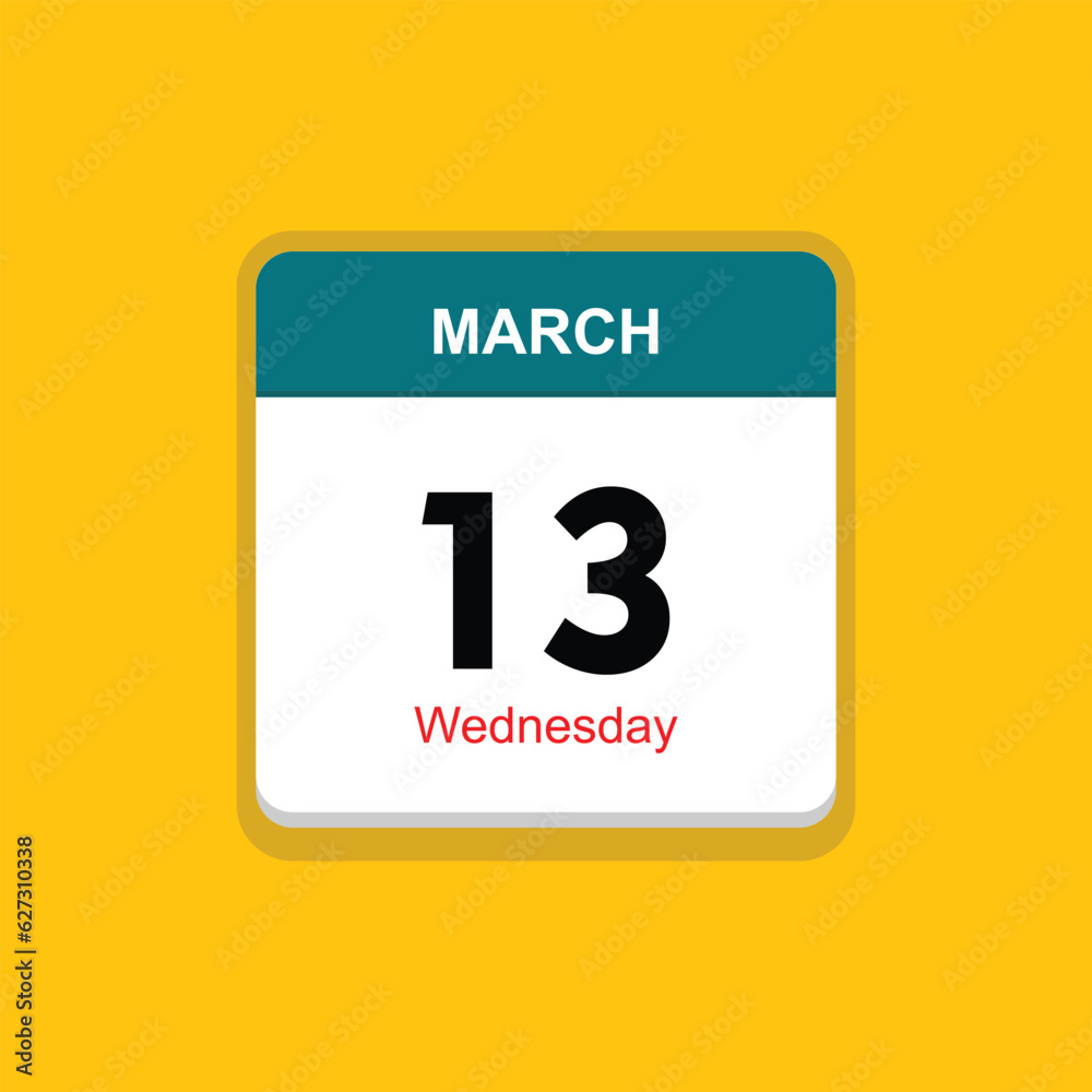 wednesday 13 march icon with black background, calender icon