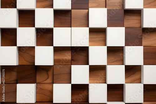 Dark and white wooden cubes pattern. Top view. Flat lay concept.