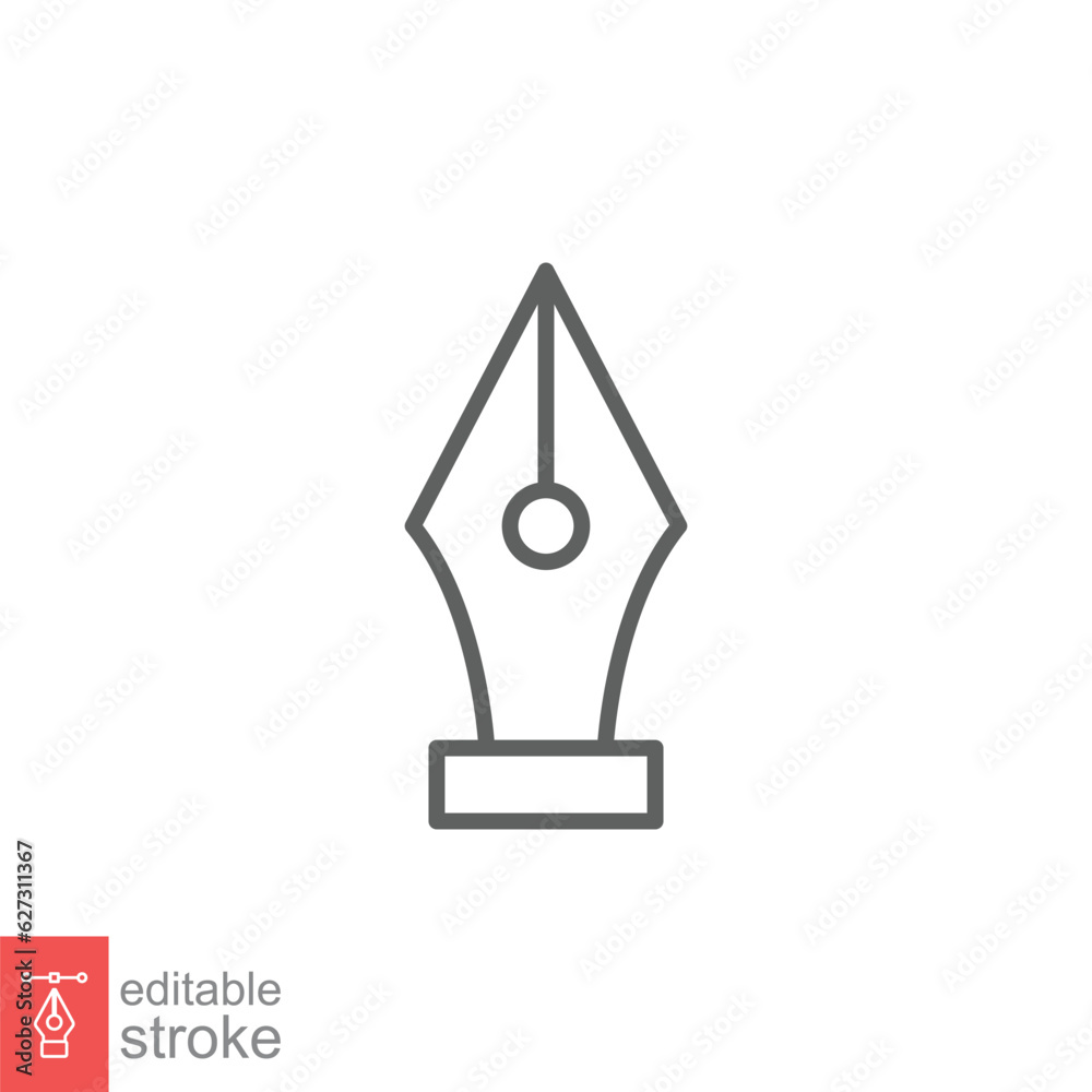 Ink pen icon. Simple outline style. Fountain, calligraphy tool, nib, write, letter, old, classic concept. Thin line symbol. Vector illustration isolated on white background. Editable stroke EPS 10. Ink pen icon. Simple outline style. Fountain, calligraphy tool, nib, write, letter, old, classic concept. Thin line symbol. Vector illustration isolated on white background. Editable stroke EPS 10.