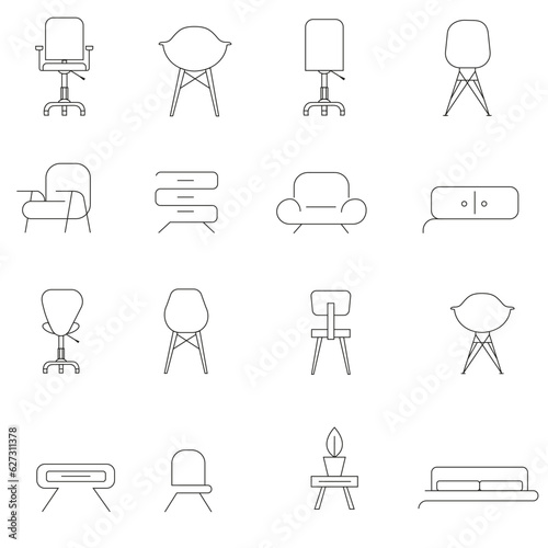 Basic furniture icon set in thin line style. Vector illustration EPS10.