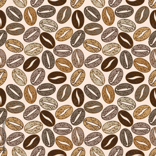 Coffee bean pattern with seamless grunge effect for coffee shop background, cafe decoration, dining venues and culinary events. for a coffee themed greeting card. for coffee-themed fabric motifs
