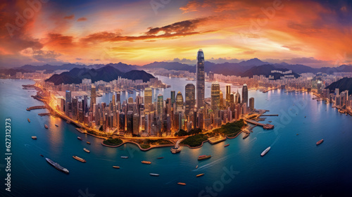 Hong Kong aerial view - Generative AI
