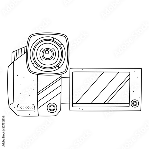 Video recording device, handycam icon in doodle design. photo