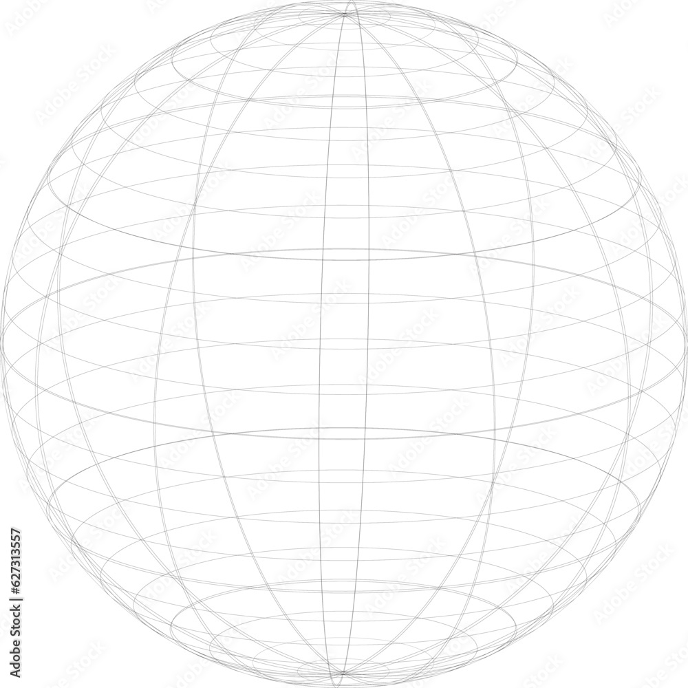 Wireframe globe vector -  simple geometric lines sphere