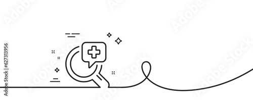 Medical analyzes line icon. Continuous one line with curl. Medicine help sign. Pharmacy medication symbol. Medical analyzes single outline ribbon. Loop curve pattern. Vector