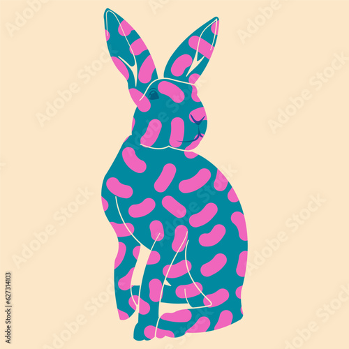Rabbit. Vector illustration in a minimalist style with Riso print effect. Graphic element for design, print, sticker, party decoration, logo, emblem, magazine prints or journal article, t-shirt design