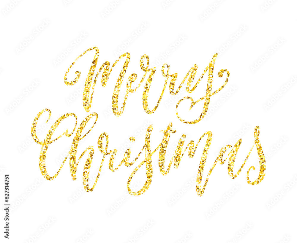 Merry christmas greetinig card with golden glitter lettering