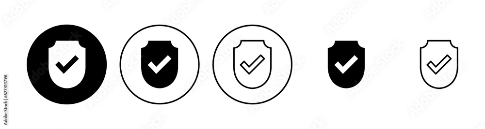 Shield check mark icon set. Protection approve sign. Safe icon vector Shield check mark icon set. Protection approve sign. Safe icon vector