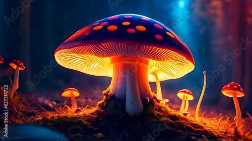 Mushroom, glowing in the dark of forest