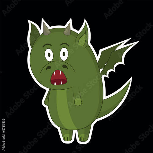 Vector illustration sticker emission. Green dragon sticker. An upset dragon
