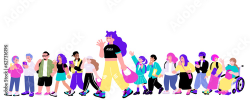 多国籍社会、ダイバーシティをイメージする多文化の人々のグループのイラスト
