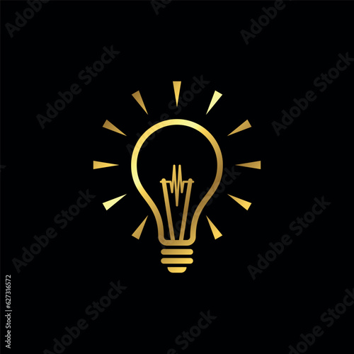 Gold Color Light Bulb Lamp Icon Vector Template