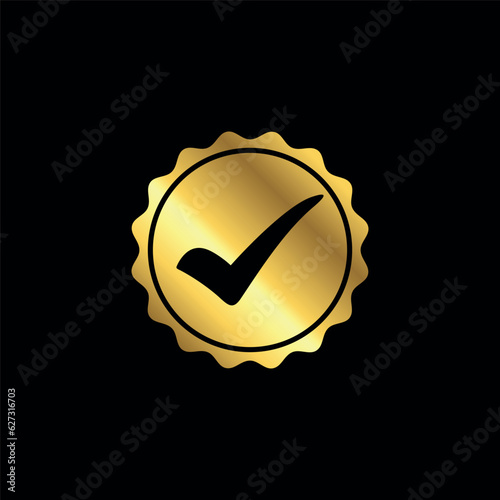 Gold Color Check Mark Checklist Badge Sticker Vector Template