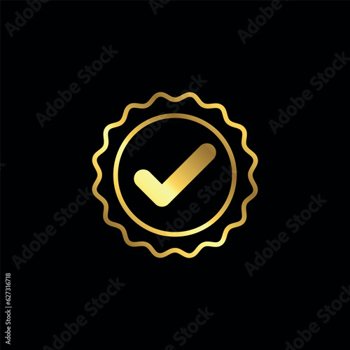 Gold Color Check Mark Checklist Badge Sticker Vector Template