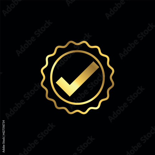 Gold Color Check Mark Checklist Badge Sticker Vector Template