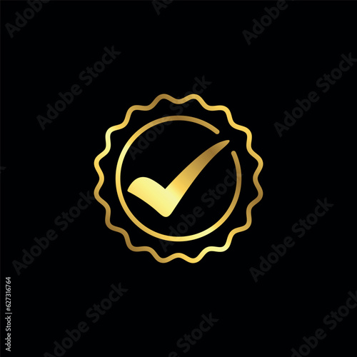 Gold Color Check Mark Checklist Badge Sticker Vector Template