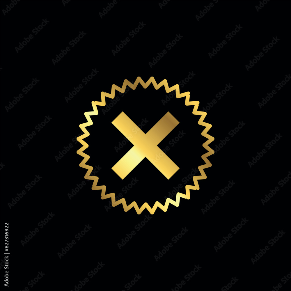 Obraz premium Gold Color Cross Sign Cancel Denial Icon Vector