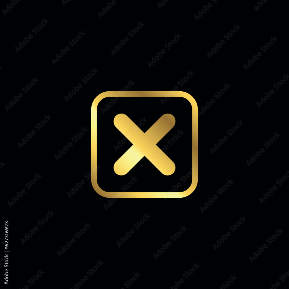 Fototapeta premium Gold Color Cross Sign Cancel Denial Icon Vector